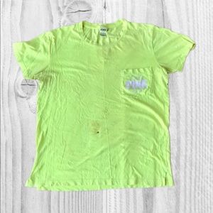 🍁 VS PINK Neon Green Shirt small stains 😑